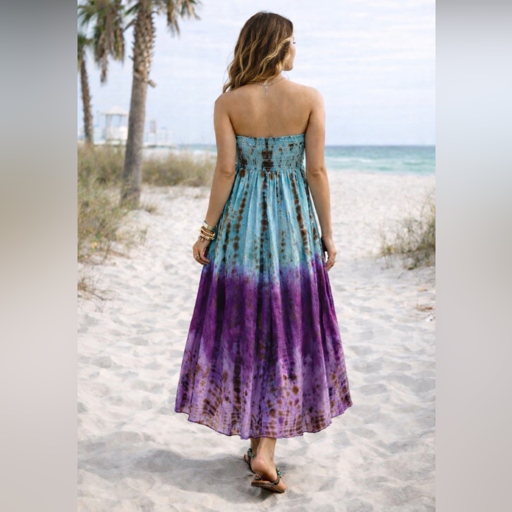 Wevez Rayon Tie Dye Long Skirt in Turquoise~Vibrant Purple~Brown~OS Regular~NWT - Picture 6 of 16